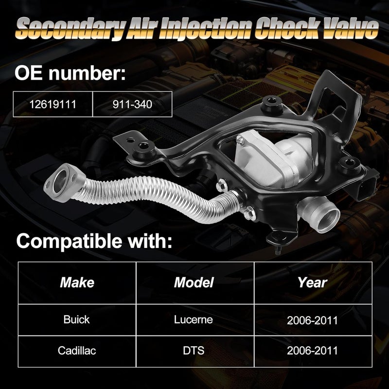 Fexhull 911-340 Secondary Air Injection Check Valve, Air Pump Check Control Valve, with Gasket, Compatible with Bulck Lucerne 2006-2011 V8 4.6L, Cadillac DTS 2006-2011 V8 4.6L - Image 2